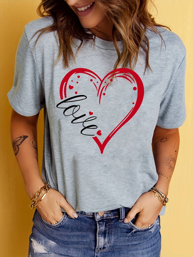 Casuais T-Shirt com Estampa de Amor para Mulher | Perfeito para a primavera/verão