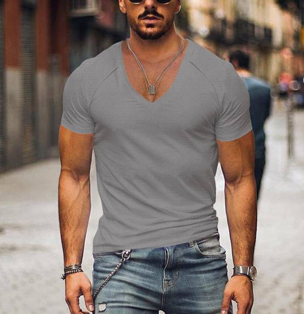 Slim Fit T-Shirt Gola V Lisa para Homem | Perfeito para a primavera/verão