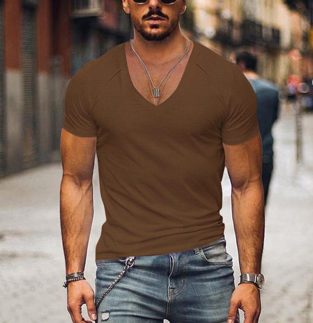 Slim Fit T-Shirt Gola V Lisa para Homem | Perfeito para a primavera/verão