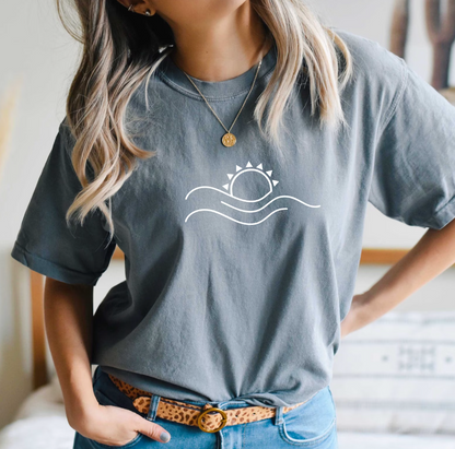 Sobredimensionado T-Shirt com Design de Pôr do Sol para Mulher | Perfeito para a primavera/verão