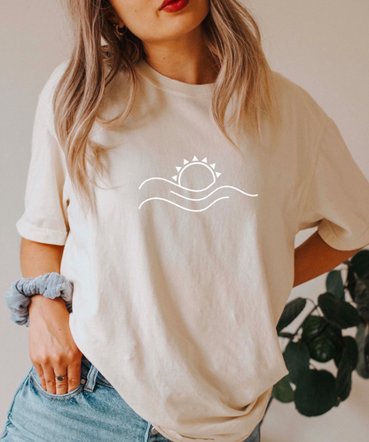 Sobredimensionado T-Shirt com Design de Pôr do Sol para Mulher | Perfeito para a primavera/verão