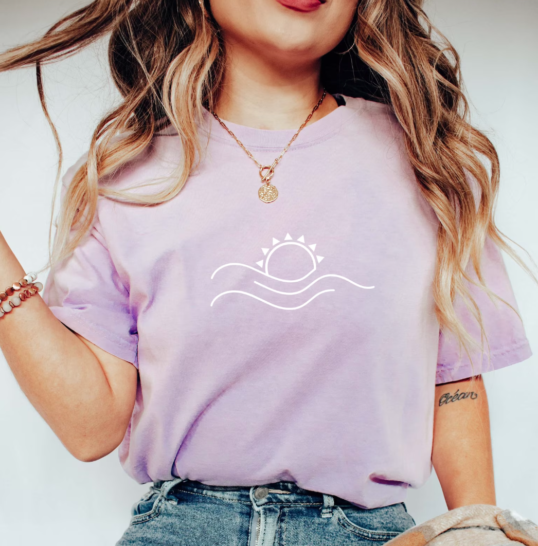 Sobredimensionado T-Shirt com Design de Pôr do Sol para Mulher | Perfeito para a primavera/verão