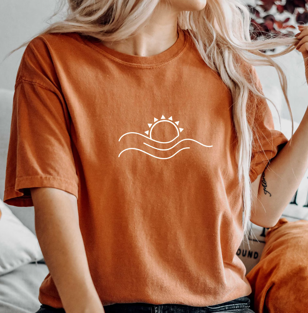 Sobredimensionado T-Shirt com Design de Pôr do Sol para Mulher | Perfeito para a primavera/verão