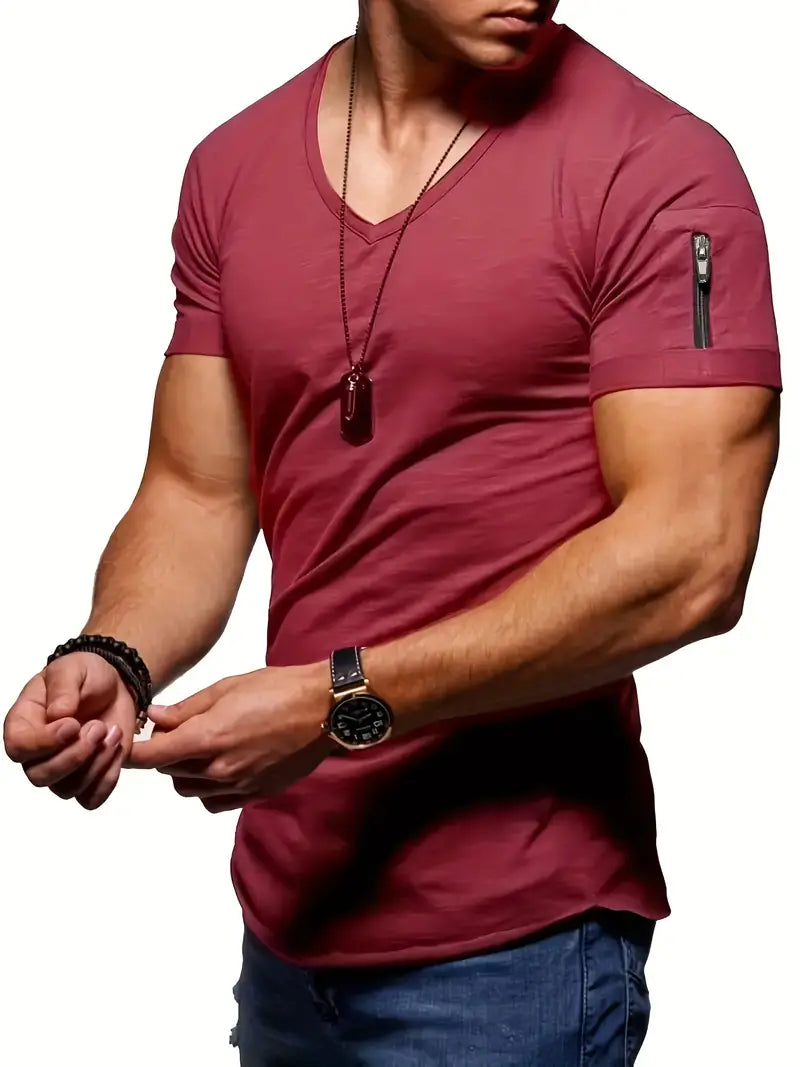 Slim Fit T-Shirt Gola V com Zíper para Homem | Perfeito para a primavera/verão