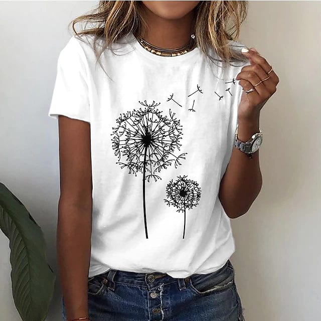 Vindima T-Shirt com Estampa de Dente-de-Leão para Mulher | Perfeito para a primavera/verão